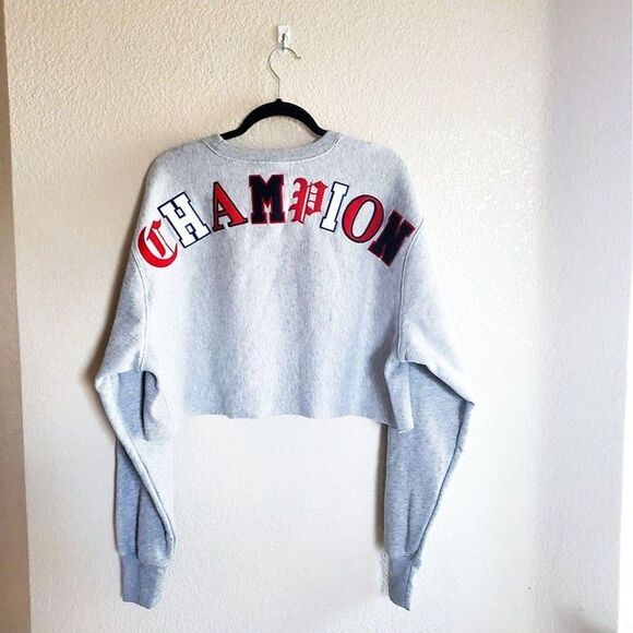 Champion Womens Sweatshirt Grey L Cropped Oversized Reverse Weave Crew Neck - Picture 7 of 7